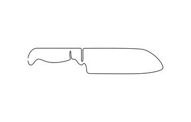 Continuous line drawing of kitchen knife. Single line illustration of knife design. Utensil, sharp, kitchen equipment,  utensils drawing in one continuous line .