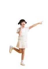 Full body image of Asian girl wearing a dress and posing on a PNG background	