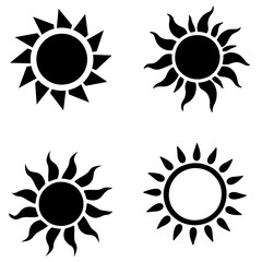 stylized sun illustrations in black, offering various design options.