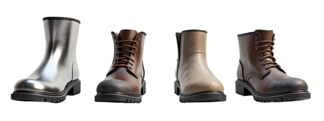 A set of four different colored boots