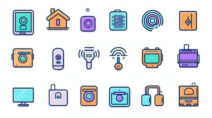 Colorful Digital Icons Representing Smart Home Technology Essentials