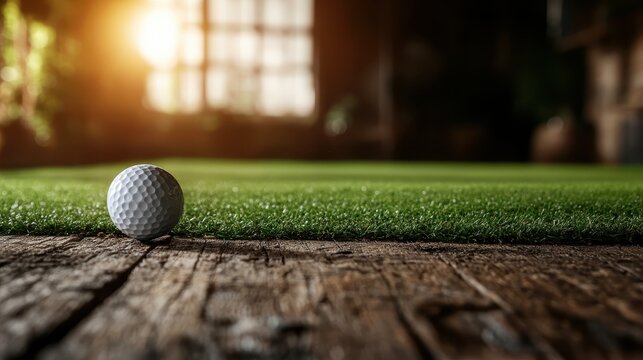 A pristine golf ball rests on a lush green turf surface, capturing the essence of focus and precision in a serene yet vibrant golfing environment.