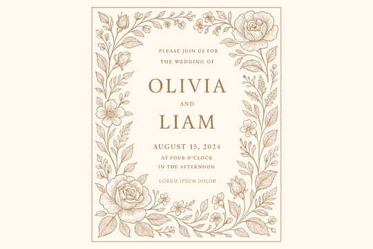 Elegant Floral Wedding Invitation Design Simple & Romantic Botanical Frame