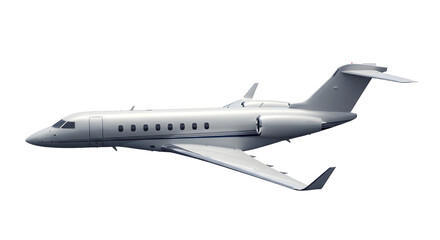 White Private Jet or Business Aircraft Flying on Transparent Background PNG