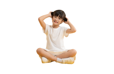 Full body image of Asian girl wearing a dress and posing on a png background	
