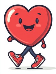 Cute Cartoon Heart Character with Sneakers Smiling and Walking