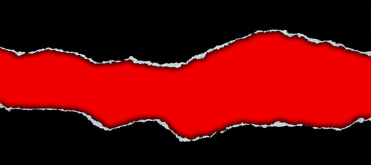 Ripped black paper on red background