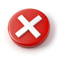Obraz premium A close-up 3D render of a red circular button with a large white 'X' in the center