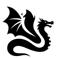 A black silhouette illustration of a dragon, symbolizing power and mythology.