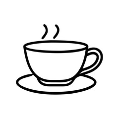 Teacup and saucer line art illustration. Simple teacup with saucer design, perfect for cafe menu or website icon.