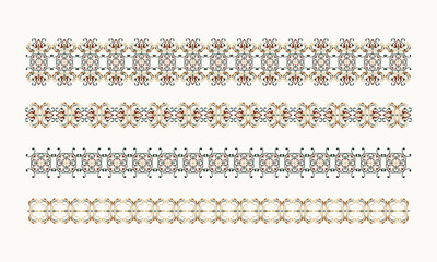 Geometric Ethnic Border Set in Earthy Tones – Seamless Traditional Decorative Pattern Vector