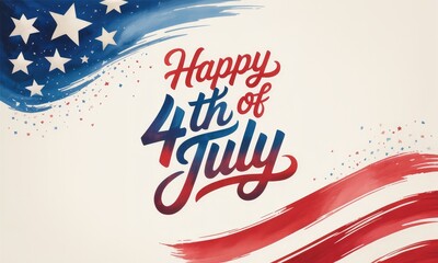 Happy 4th of july red white blue watercolor flag design