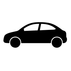 A simple black silhouette illustration of a compact car.