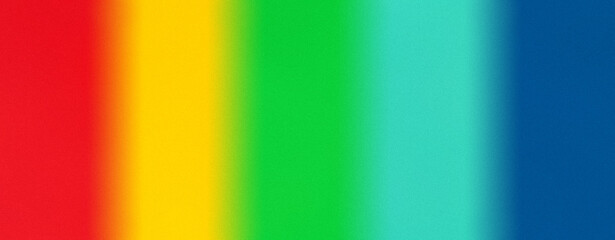 Abstract retro gradient colorful bright background with red, yellow, green, blue colors with blurry, grain texture. Soft illustration noise effect. Space for text. Banner, header. Template copy space