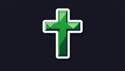 Fototapeta premium Cross vector icon in green and white for healthcare on a simple solid dark background