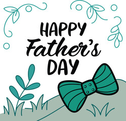 Happy fathers day text with a stylish bow tie colorful illustration design
