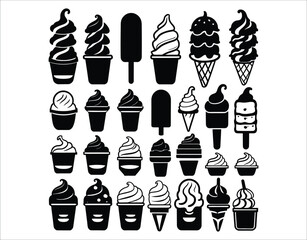 Ice Cream Vector Icons in Black Silhouette Style – Bundle Pack