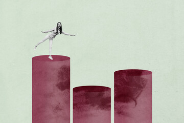 Full 3d art pop image collage of happy businesswoman businessman stand chart opportunity progress statistics goal chance