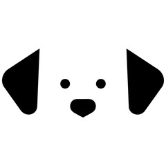 A minimalist black illustration of a dog's face.