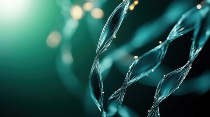 An abstract composition featuring twisting lines and soft glowing lights creates a mesmerizing visual experience, symbolizing fluidity and connection in modern art.