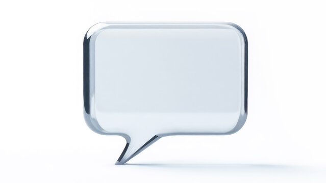 Glass rectangular gray transparent 3D figure speech bubble chat isolated on white