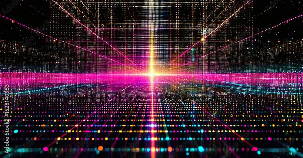 Poster bright tunnel extends into darkness. lines converge toward distant light source, creating infinite r
