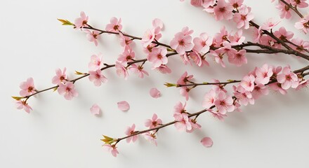 淡いピンク桜満開 春の柔らかな光 背景白 (Usui pink sakura mankai haru no yawarakana hikari haikei shiro) Translation: Pale pink cherry blossoms in full bloom, soft spring light, white background.. AI Generated