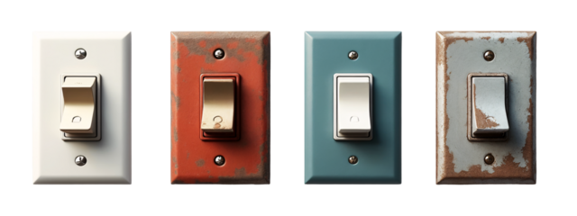 A set of four different colored light switches