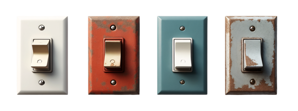 A set of four different colored light switches