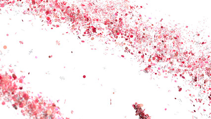 Abstract background with pink confetti and percentage symbols. Ideal for sales, discounts, and promotions.
