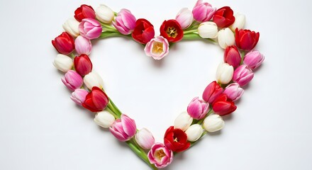 Obraz premium 可憐なチューリップが描く愛らしいハート 優しい光で輝く春色の花束. AI Generated