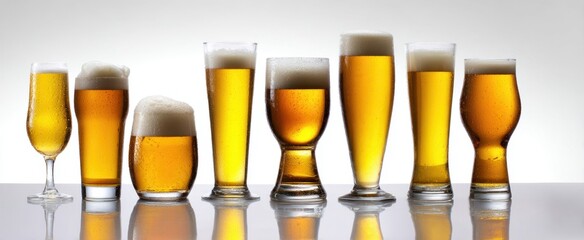 The diverse collection of beers displayed in elegant glasses
