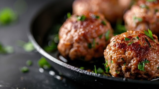 A tempting display of perfectly browned homemade meatballs served in a cast iron pan, highlighting their juicy texture and savory appeal ideal for comfort food lovers.