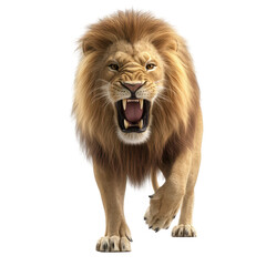 Powerful lion walking with a fierce expression in natural habitat during daylight hours