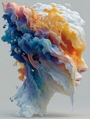 A woman's face seen from the side as it melts and slides on itself, bright colors, generative ai