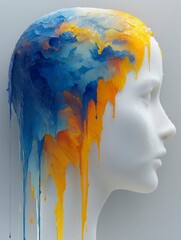 A woman's face seen from the side as it melts and slides on itself, bright colors, generative ai
