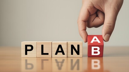 Hand Changing Wooden Letter Block To Plan B Symbolizing Alternative Strategy Business Decision Backup Option Risk Management Concept