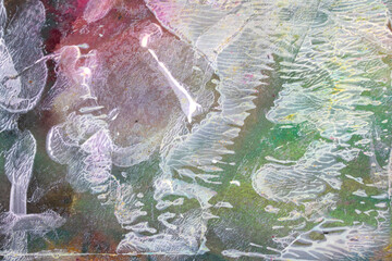 Thick Textured Abstract Acrylic Paint Lines, Swirls and Brush Strokes and Vibrant Splatters Liquid Background