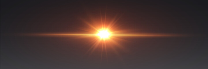 Glowing light effect of explosion. Flash of stars and rays, shine, sparks, lens.