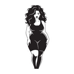 Powerful Curvy Female Silhouette in Pose – curvy woman vector - curvy lady silhouette - curvy lady vector


