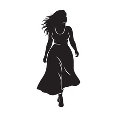 Stylish Curvy Woman Silhouette with Long Hair – curvy woman vector - curvy lady silhouette - curvy lady vector

