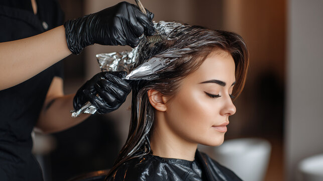 Caucasian woman getting her hair dyed