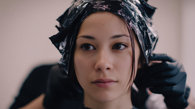 japanese woman 19 years old getting her hair dyed