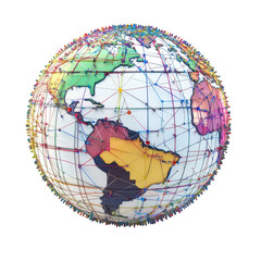 Globe representing continents and network connections forming a connected planet Earth on white background