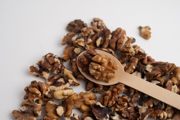 Walnuts close up. Healthy food. Walnuts in paper cups