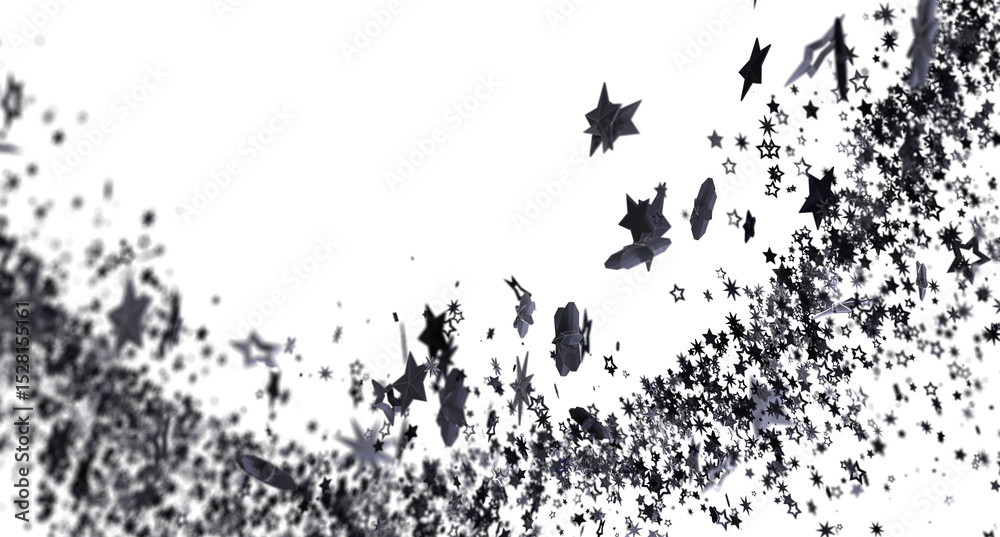 Poster high-resolution image of a swirling burst of black stars on a white background. perfect for design p