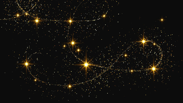 Gold glittering confetti wave and stardust