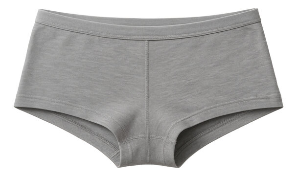 Gray women's boyshort underwear made of soft fabric on transparent background.