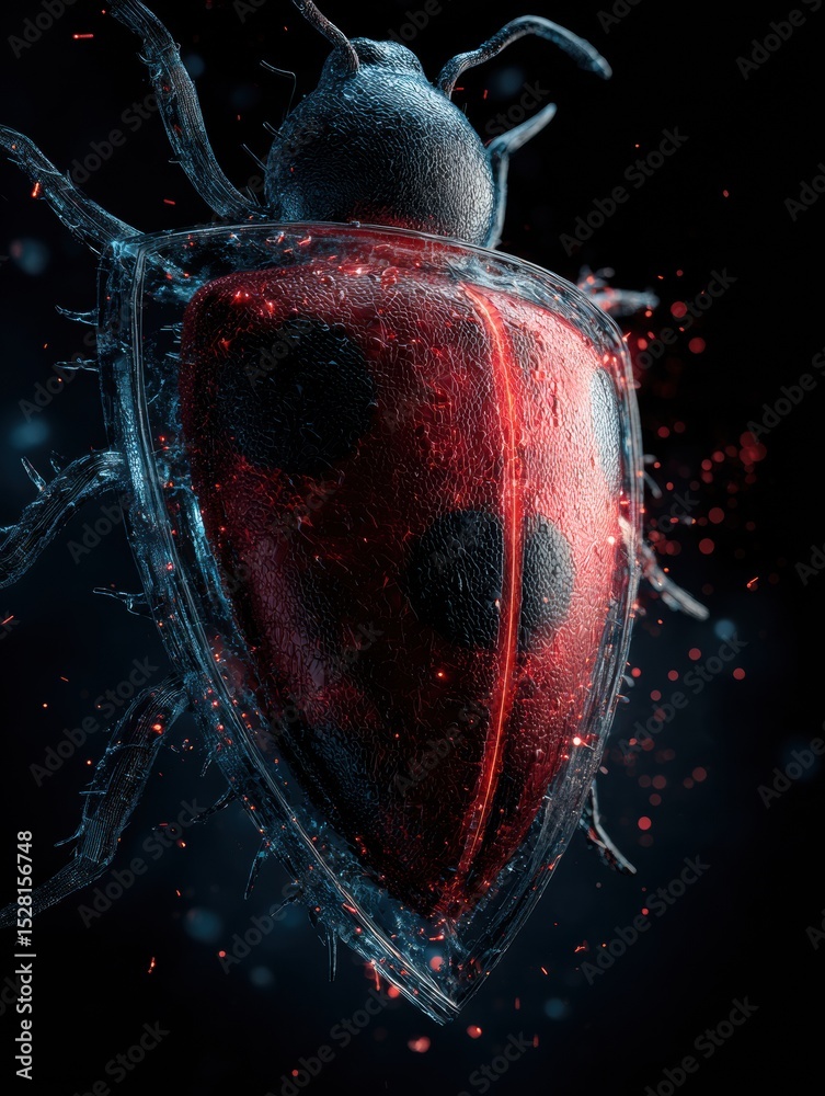 Poster Antivirus Shield Pulsing to Deflect Phishing Bug With Clear Top Section Against Dark Background