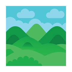 Fototapeta premium Cartoon Green Hills with Blue Sky and Clouds – Minimal Nature Landscape